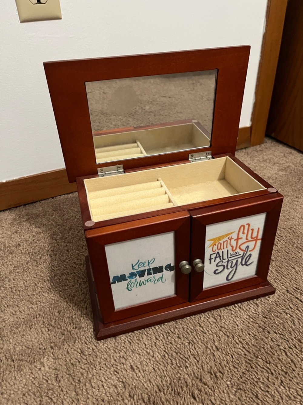 Wood Finish Jewelry Box with Mirror - Brown